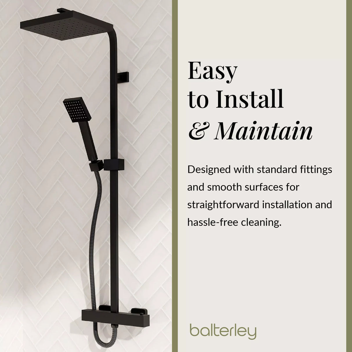 Square Thermostatic Shower Kit with Fixed Head & Adjustable Handset - Multiple Colours Available