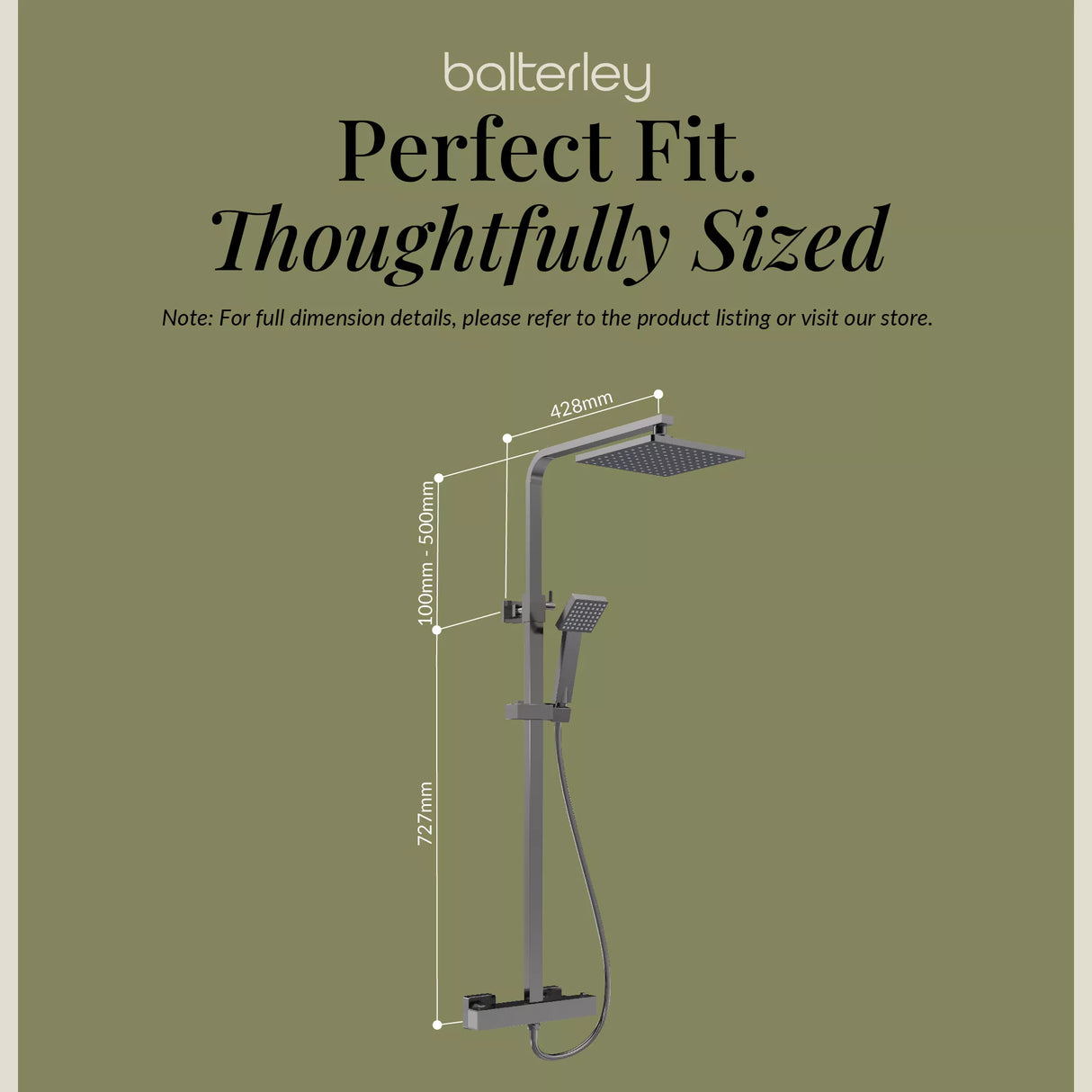 Square Thermostatic Shower Kit with Fixed Head & Adjustable Handset - Multiple Colours Available