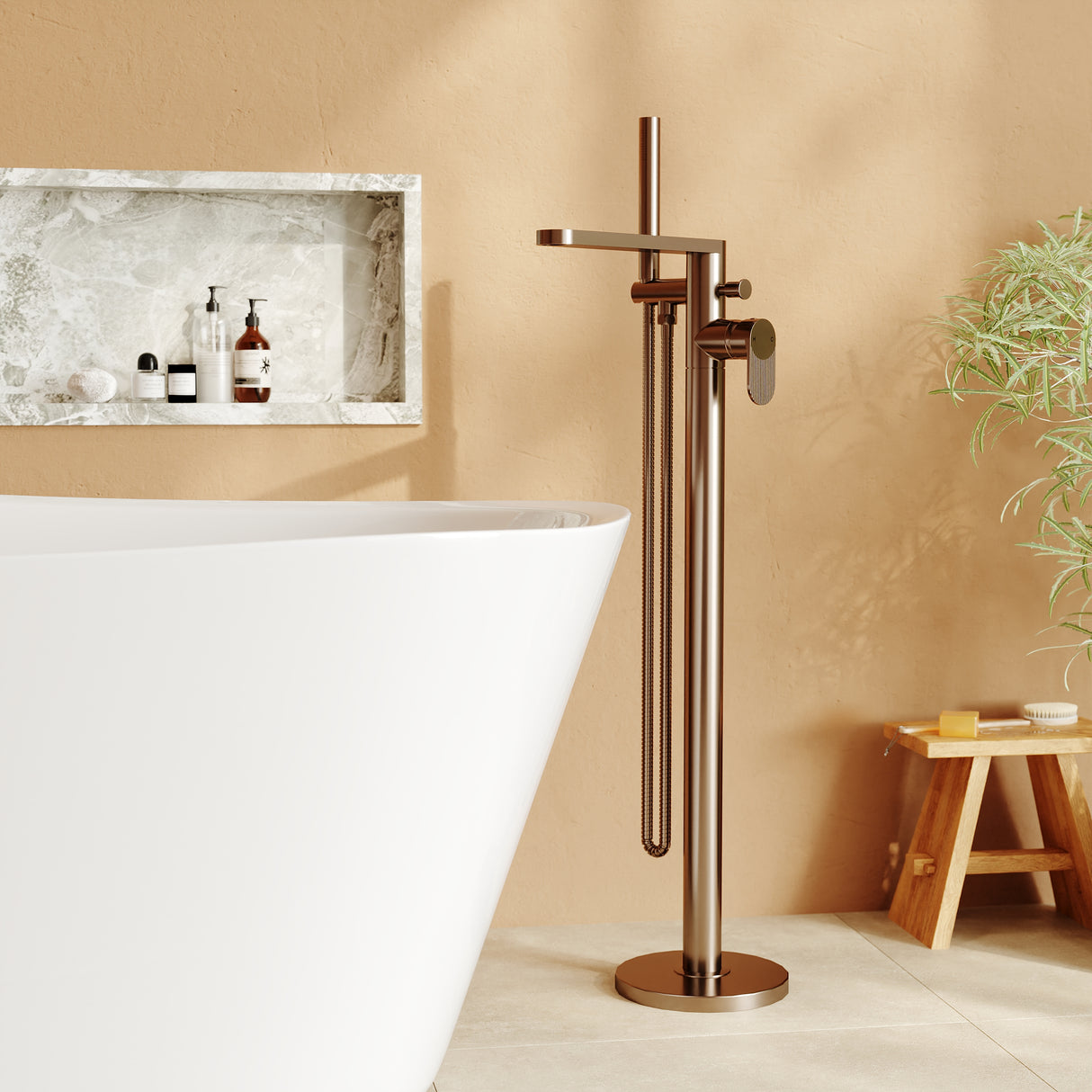 Modern Freestanding Round Bath Shower Mixer Tap with Lever Handle and Kit -  Multiple Colours Available