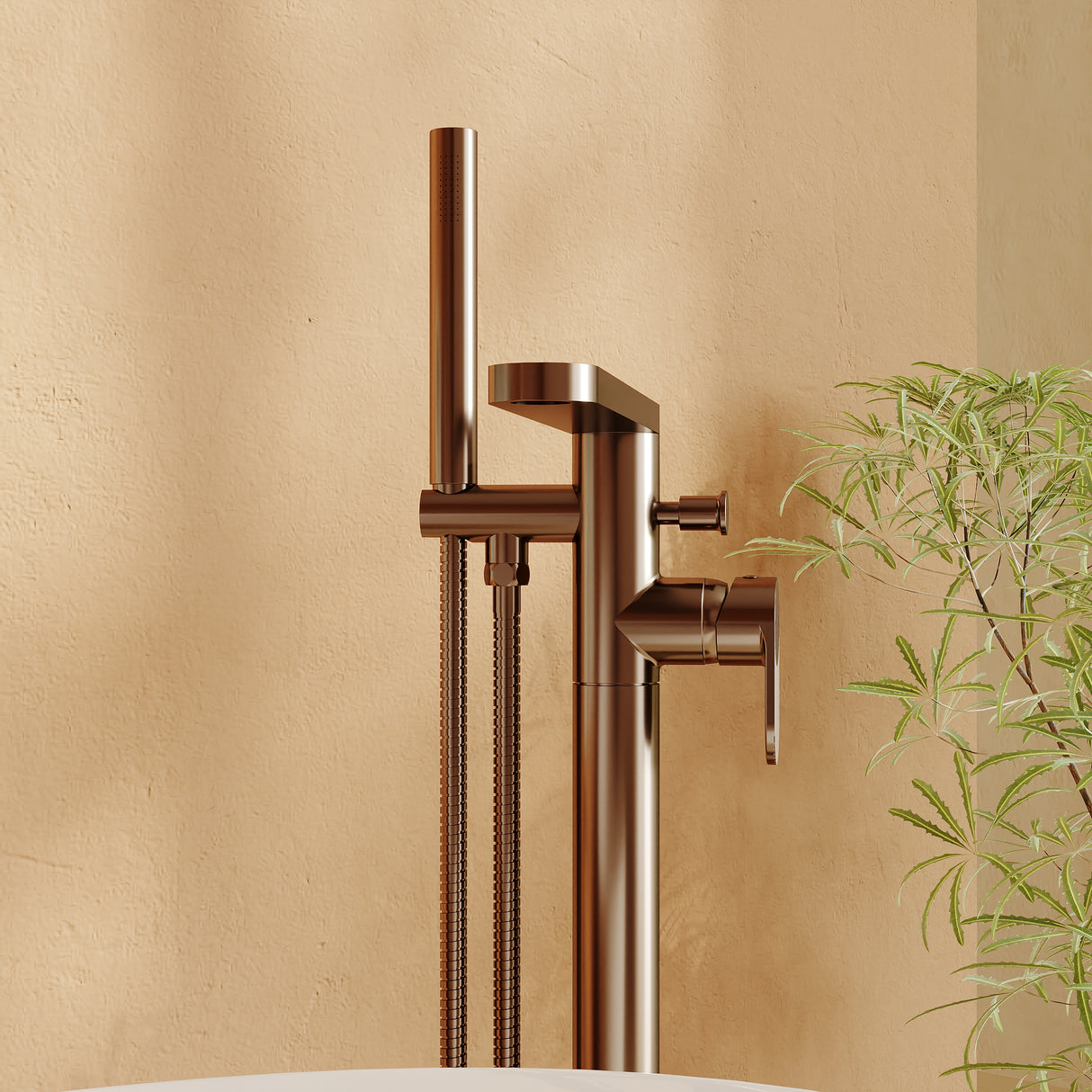 Modern Freestanding Round Bath Shower Mixer Tap with Lever Handle and Kit -  Multiple Colours Available