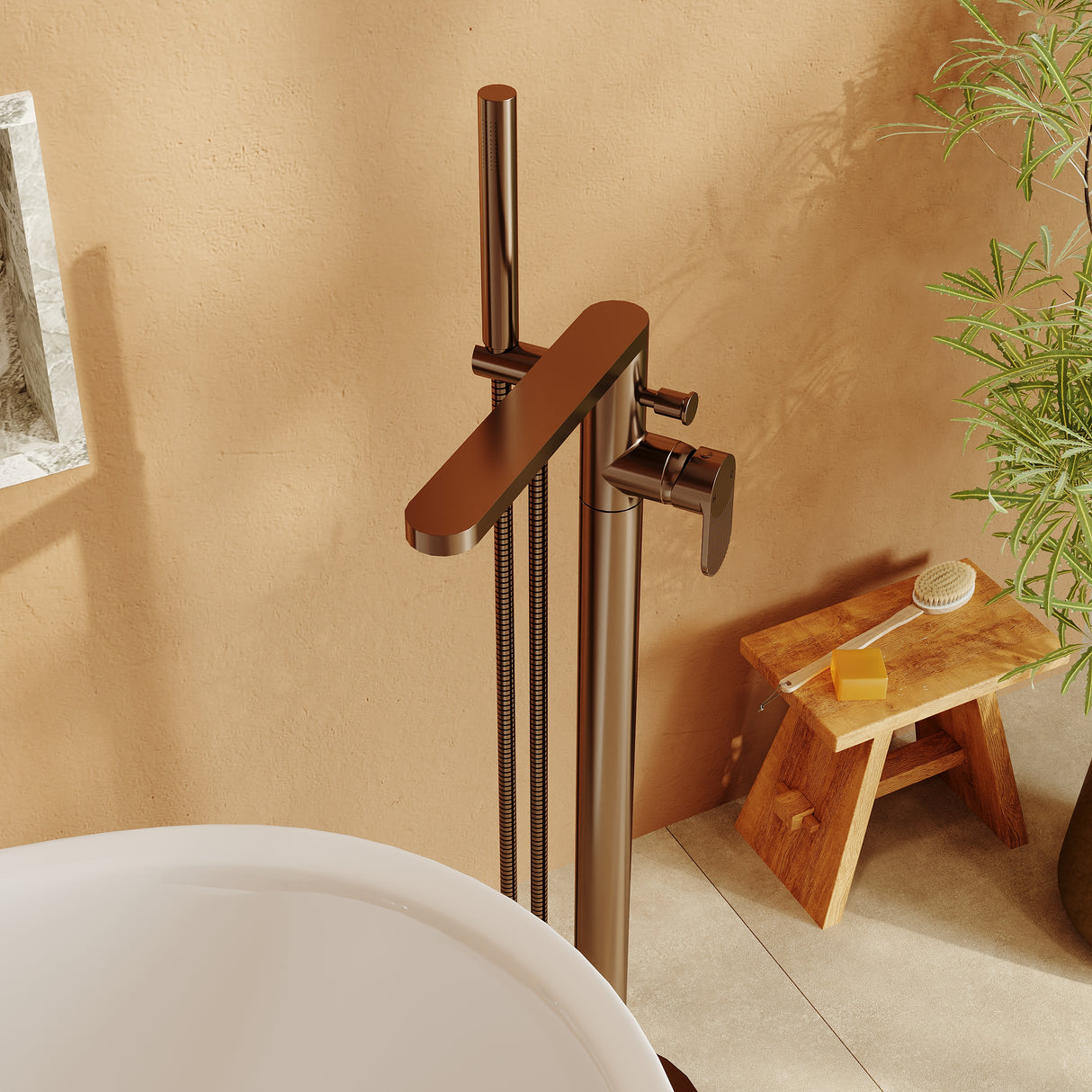 Modern Freestanding Round Bath Shower Mixer Tap with Lever Handle and Kit -  Multiple Colours Available