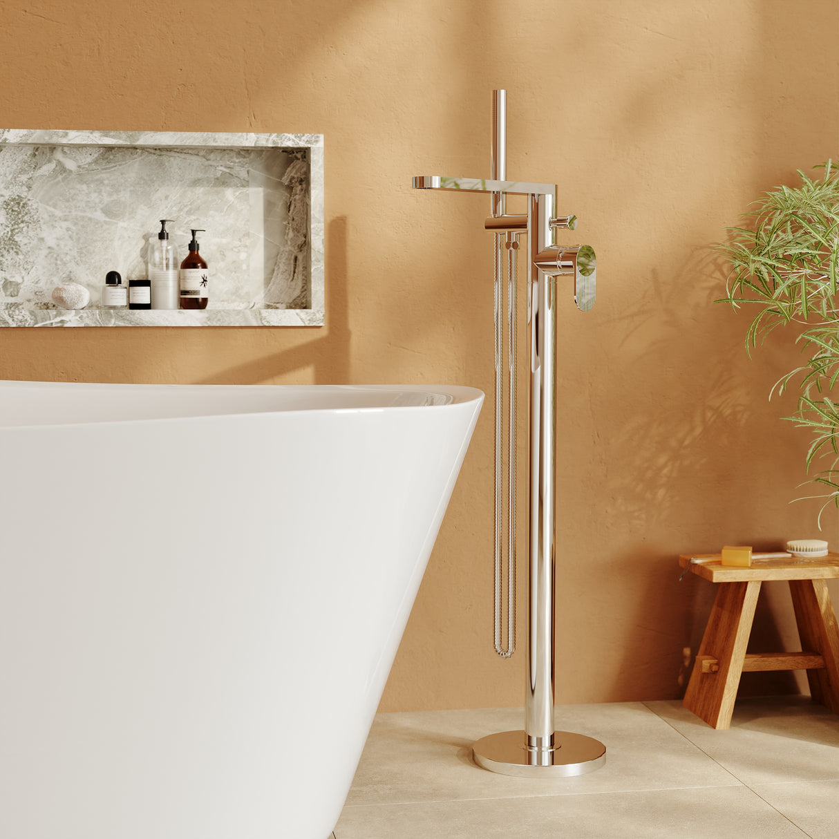 Modern Freestanding Round Bath Shower Mixer Tap with Lever Handle and Kit -  Multiple Colours Available
