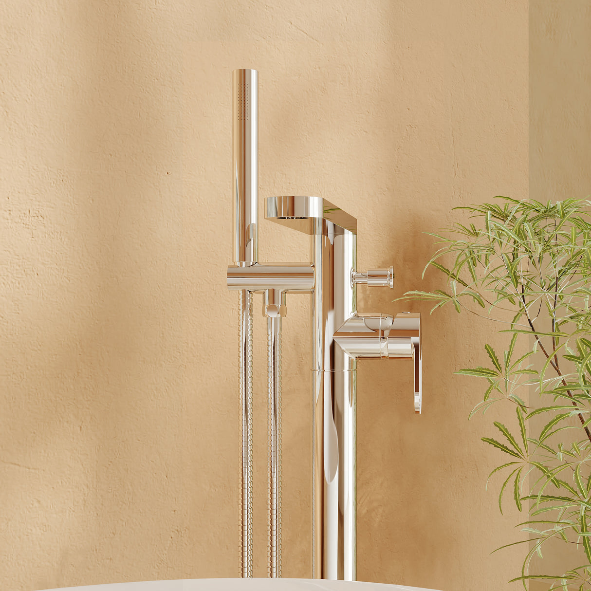 Modern Freestanding Round Bath Shower Mixer Tap with Lever Handle and Kit -  Multiple Colours Available