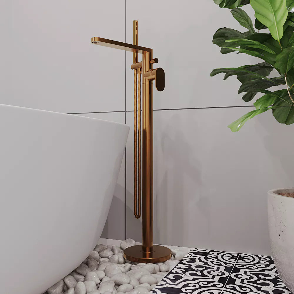 Enville Modern Freestanding Round Bath Shower Mixer Tap with Lever Handle and Kit - Choice of Colour
