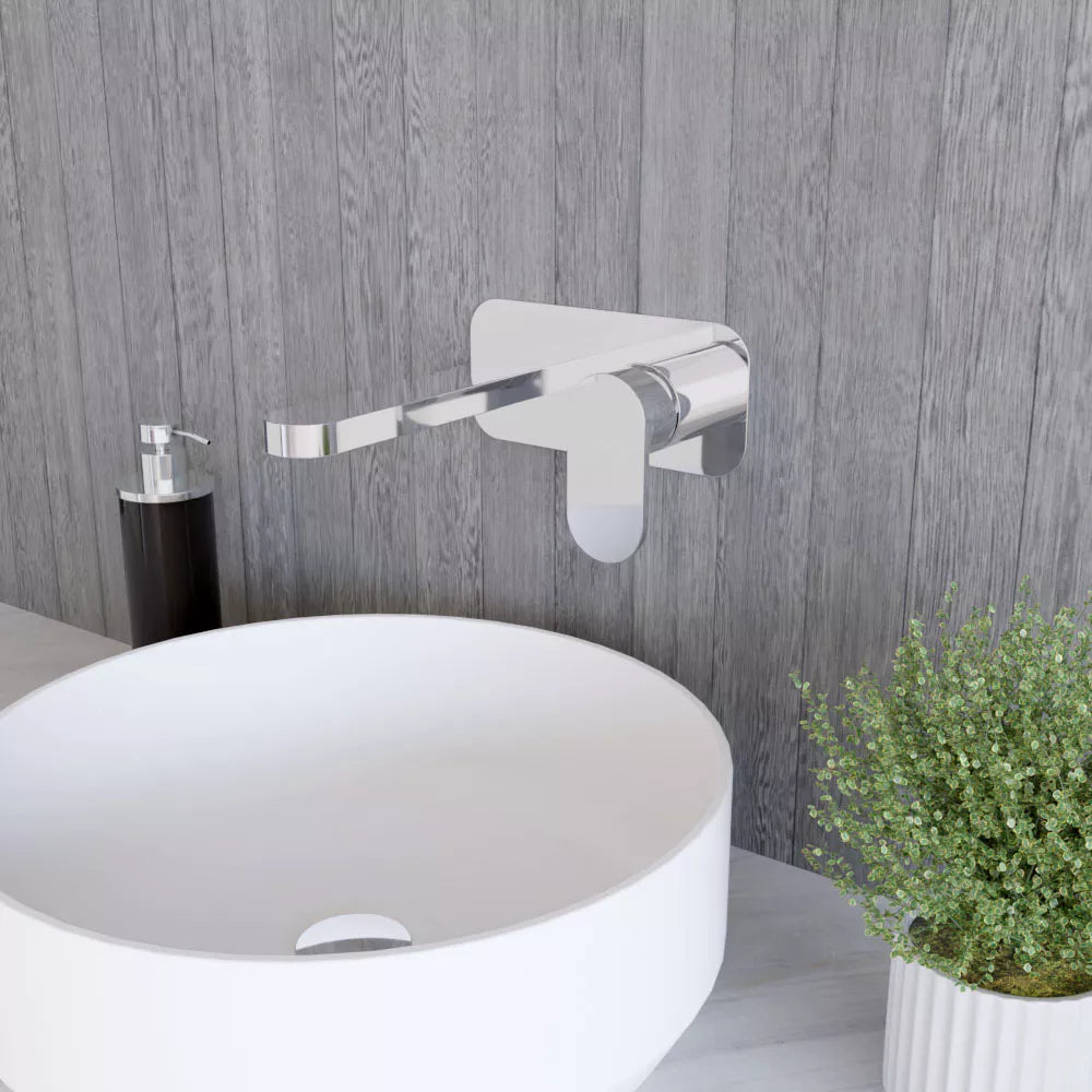 Round Wall Mount 2 Tap Hole Basin Mixer Tap & Back Plate - Choice of Finish