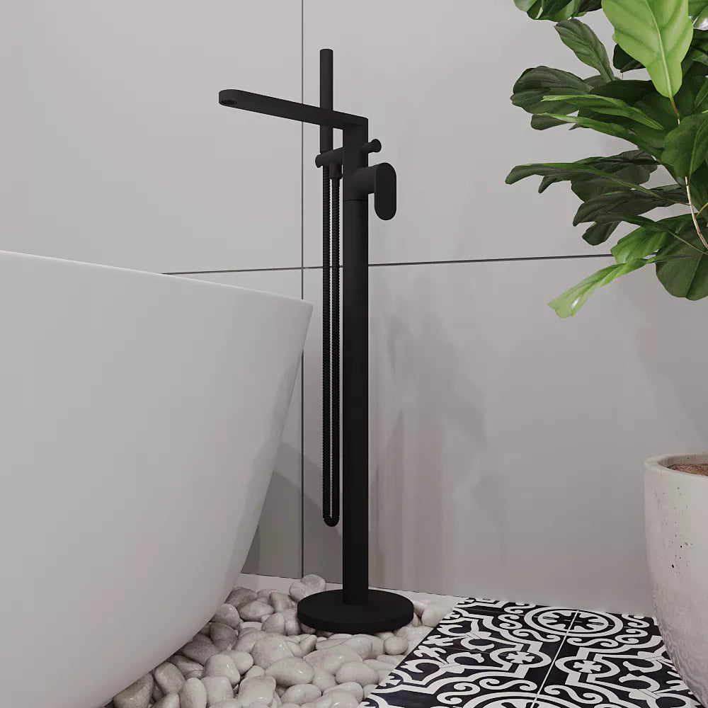 Enville Modern Freestanding Round Bath Shower Mixer Tap with Lever Handle and Kit - Choice of Colour