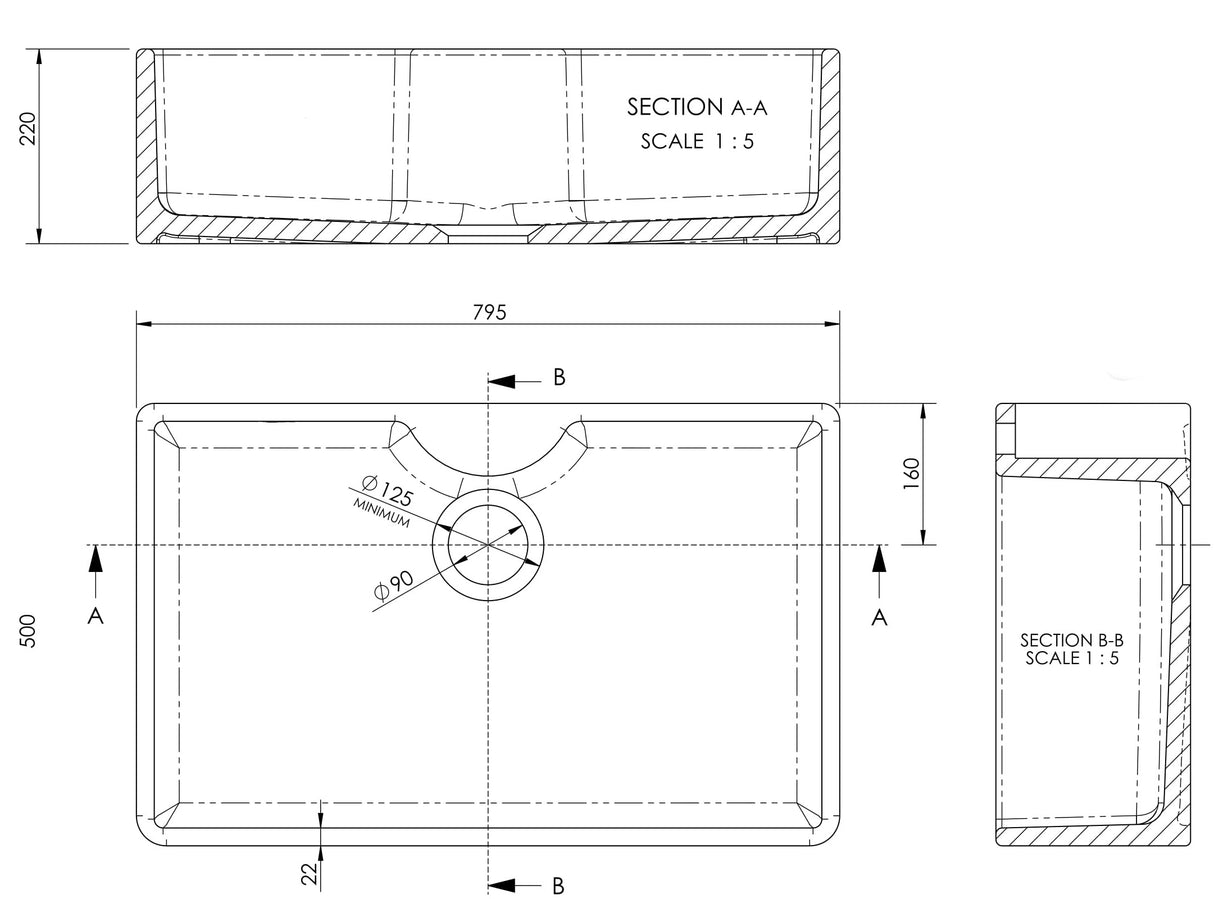 Single Bowl Butler Kitchen Sink - Variety of Sizes and Features Available