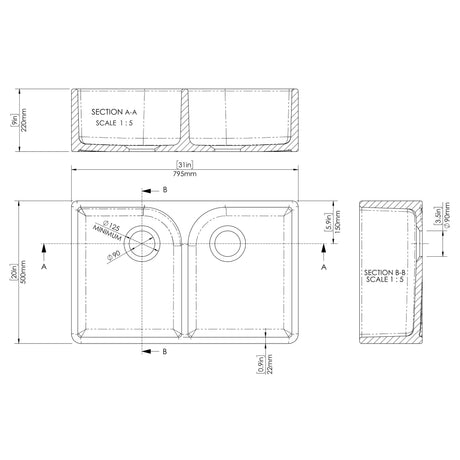 Double Bowl Fireclay Ceramic Full Weir Butler Kitchen Sink Bundle with Mono Mixer Tap & Waste
