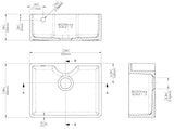 Single Bowl Fireclay Ceramic Butler Kitchen Sink with Tap Ledge & Overflow