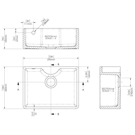 Fireclay Kitchen Bundle - Single Bowl Butler Sink with Overflow, Tap Ledge, Waste & Mono Tap, 595mm - Brushed Brass