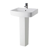 Modern White Square 1 Tap Hole Bathroom Basin & Full Pedestal – Choice of Size (520mm or 600mm)