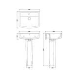 Modern White Square 1 Tap Hole Bathroom Basin & Full Pedestal – Choice of Size (520mm or 600mm)