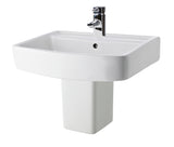 Modern White Square 1 Tap Hole Bathroom Basin & Semi Pedestal – 520mm