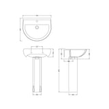 Round Bathroom Ceramic Basin and Full Pedestal - 550mm - 1 or 2 Tap Hole