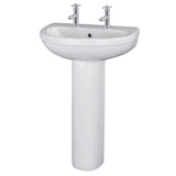 Round Bathroom Ceramic Basin and Full Pedestal - 550mm - 1 or 2 Tap Hole