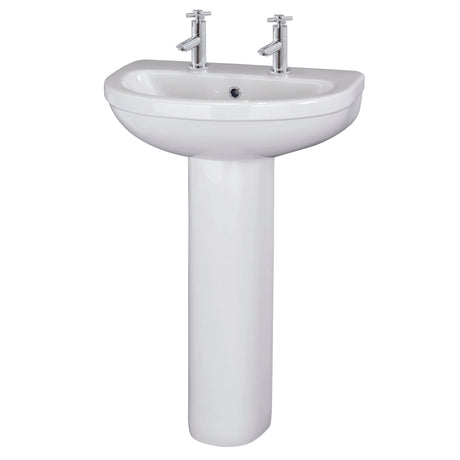 Round Bathroom Ceramic Basin and Full Pedestal - 550mm - 1 or 2 Tap Hole