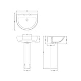 Round Bathroom Ceramic Basin and Full Pedestal - 550mm - 1 or 2 Tap Hole