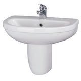 Modern White Soft Round Semi Pedestal Bathroom Basin – 1 or 2 Tap Hole (555mm)