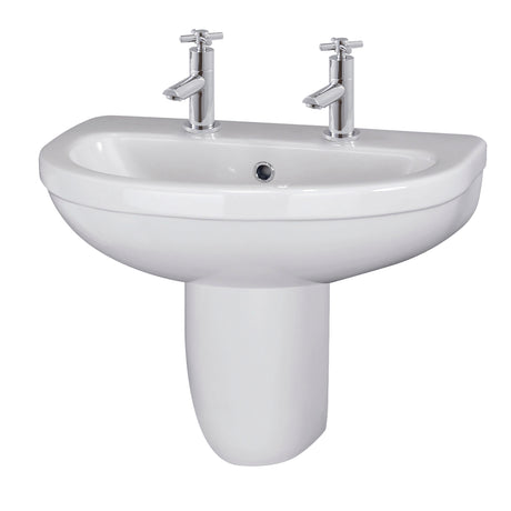 Modern White Soft Round Semi Pedestal Bathroom Basin – 1 or 2 Tap Hole (555mm)