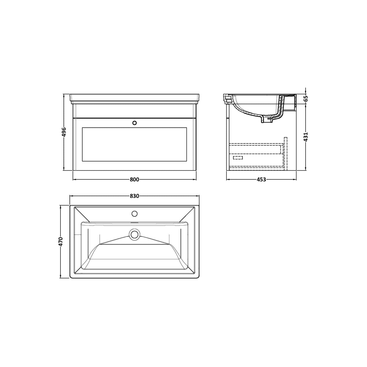 Swynnerton Traditional Wall Hung 1 Drawer Vanity Basin Unit with Fireclay Basin - Choice of Colour and Size