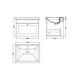Swynnerton Traditional Wall Hung 1 Drawer Vanity Basin Unit with Fireclay Basin - Choice of Colour and Size