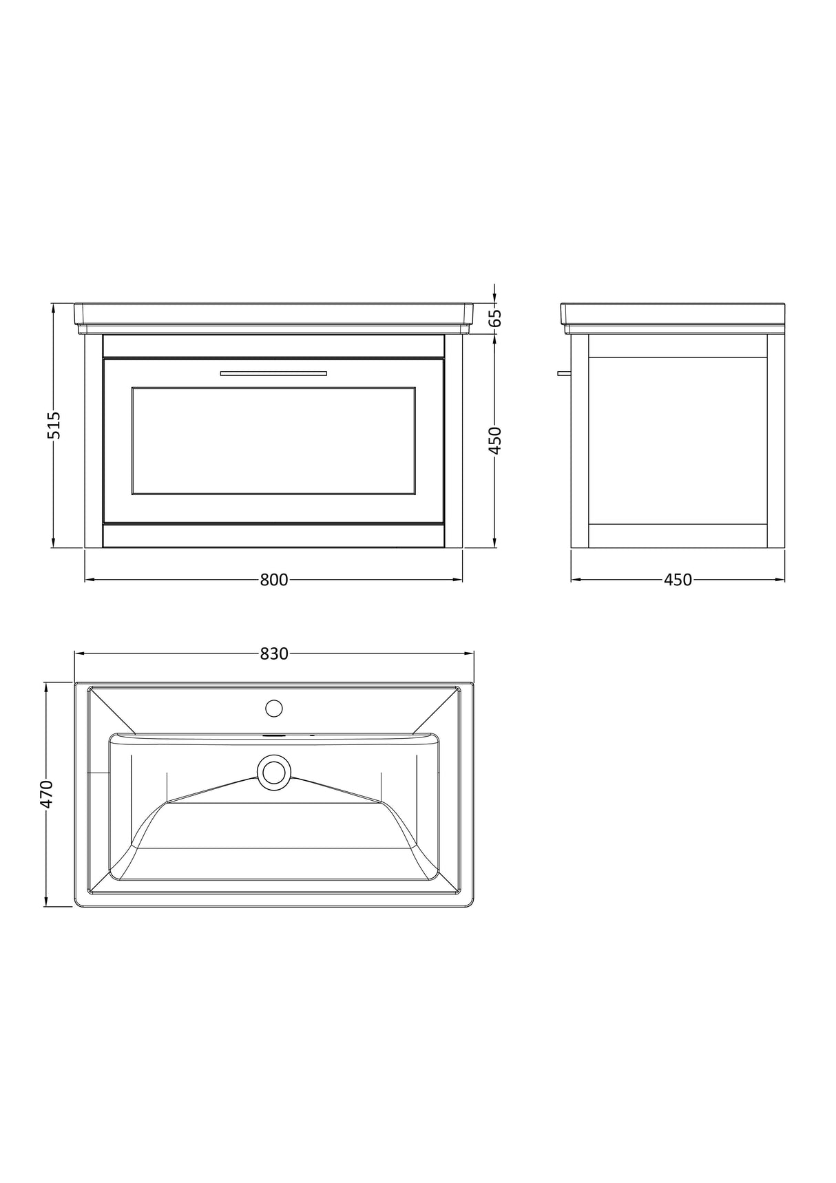 Traditional Wall Hung Vanity Basin Unit with Fireclay Basin - Choice of Size, Colour and Basin Type