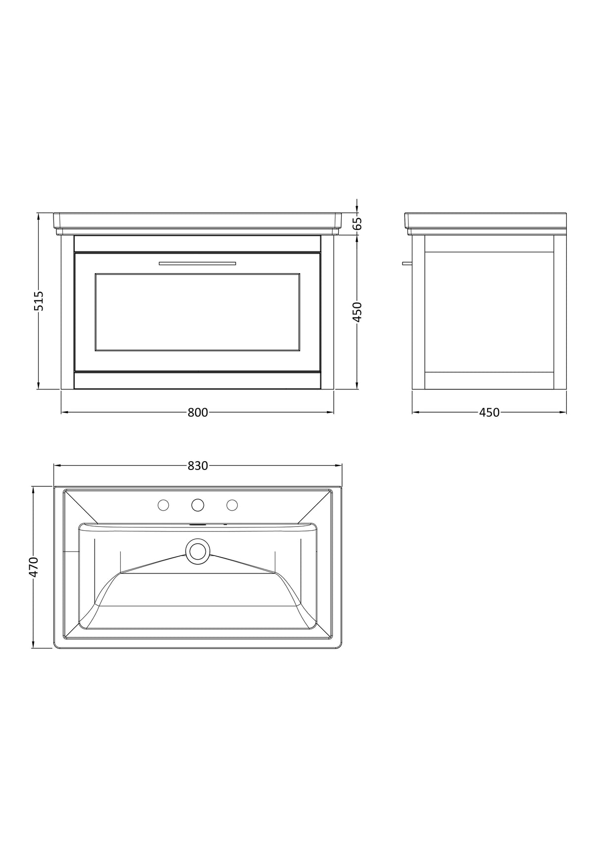Traditional Wall Hung Vanity Basin Unit with Fireclay Basin - Choice of Size, Colour and Basin Type