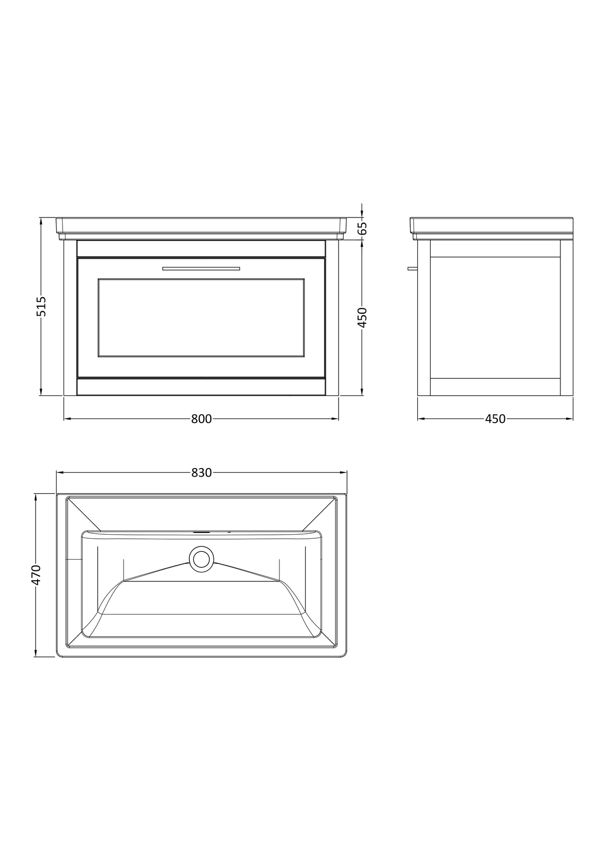 Traditional Wall Hung Vanity Basin Unit with Fireclay Basin - Choice of Size, Colour and Basin Type