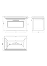 Traditional Wall Hung Vanity Basin Unit with Fireclay Basin - Choice of Size, Colour and Basin Type