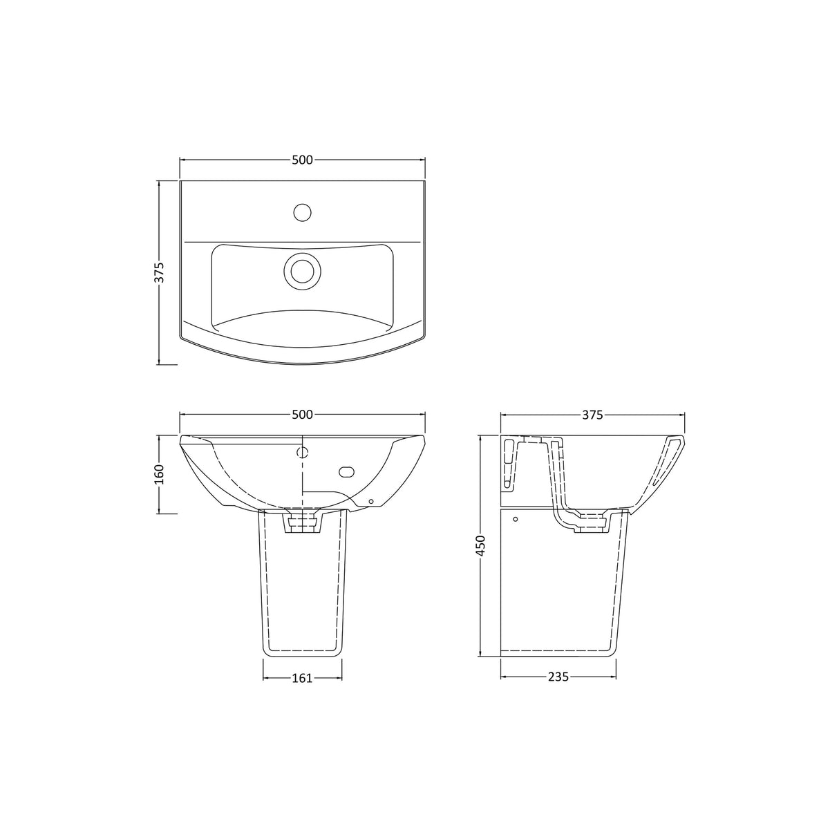 Modern White 1 Tap Hole Bathroom Basin & Semi Pedestal – 500mm