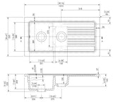 1.5 Bowl Fireclay Ceramic Inset Kitchen Sink with Compatible Drainer Wastes - 1010mm