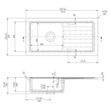 101cm 1 Bowl Fireclay Inset Kitchen Sink with Waste - 1010 x 525 x 235mm - Choice of Waste Finish