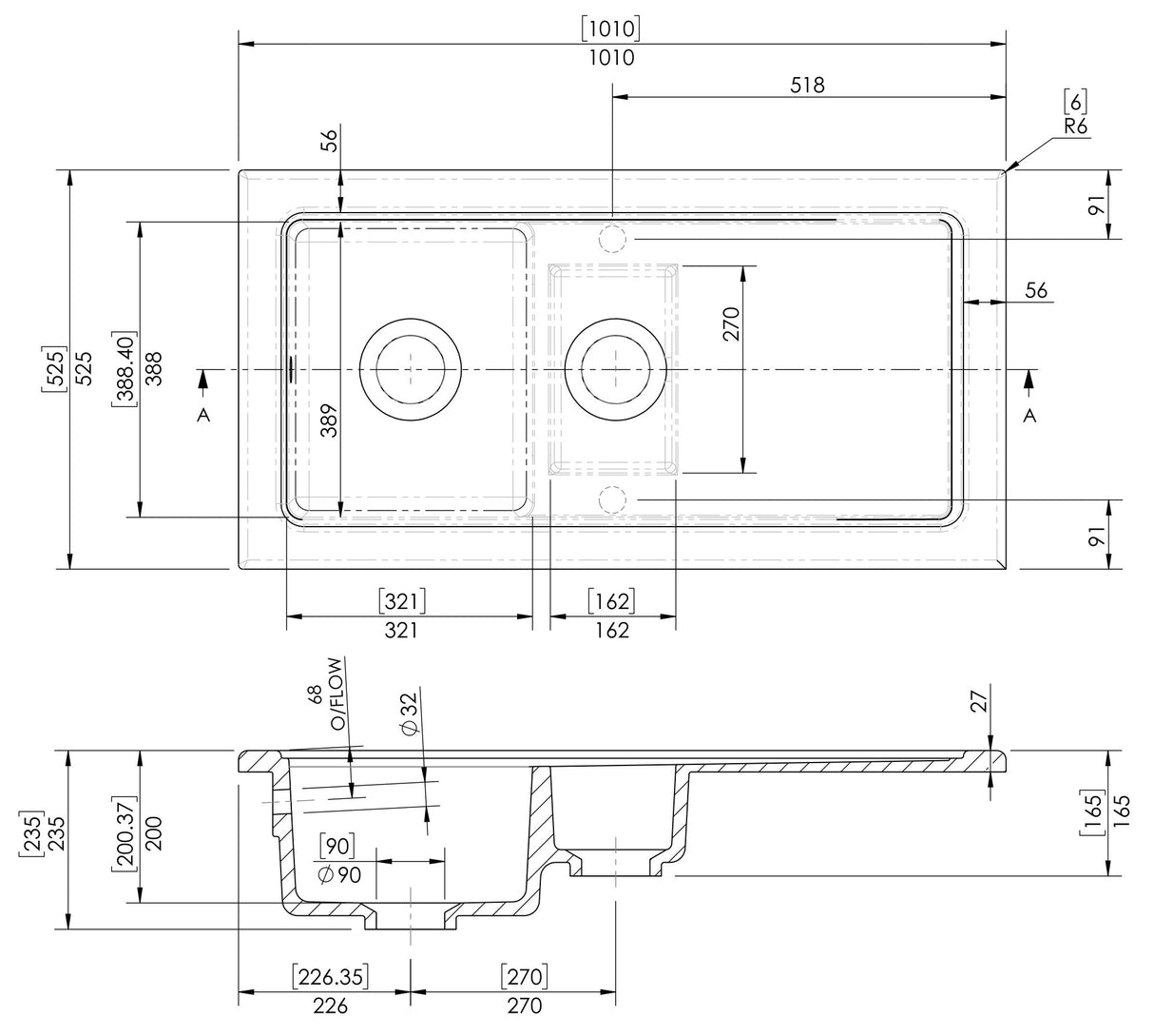 101cm Inset Counter Top Fireclay Ceramic Kitchen Sink - Multiple Options Available