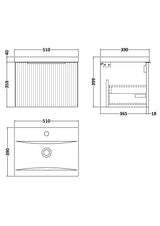 Fluted Front Wall Hung Vanity Basin Unit with Choice of Size, Colour and Handle Options