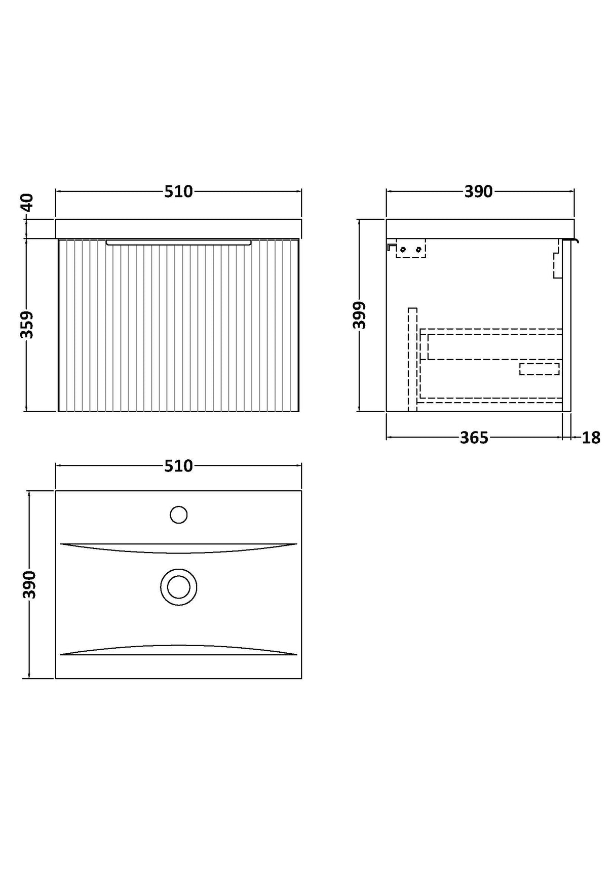 Fluted Front Wall Hung Vanity Basin Unit with Choice of Size, Colour and Handle Options