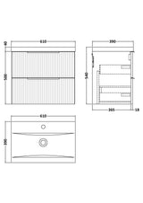 Fluted Front Wall Hung Vanity Basin Unit with Choice of Size, Colour and Handle Options