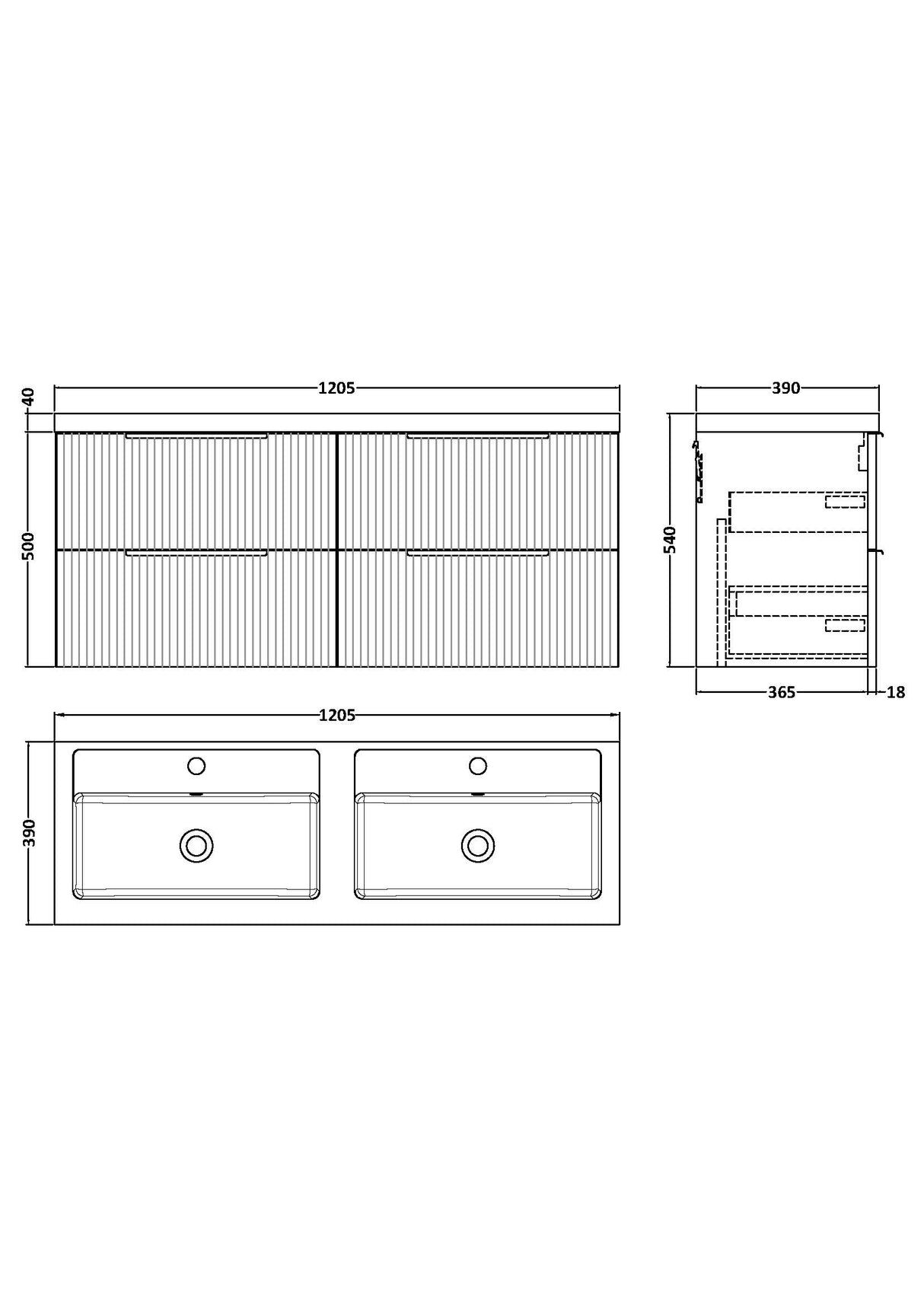Fluted Front Wall Hung Vanity Basin Unit with Choice of Size, Colour and Handle Options