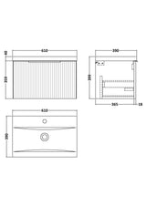 Fluted Front Wall Hung Vanity Basin Unit with Choice of Size, Colour and Handle Options
