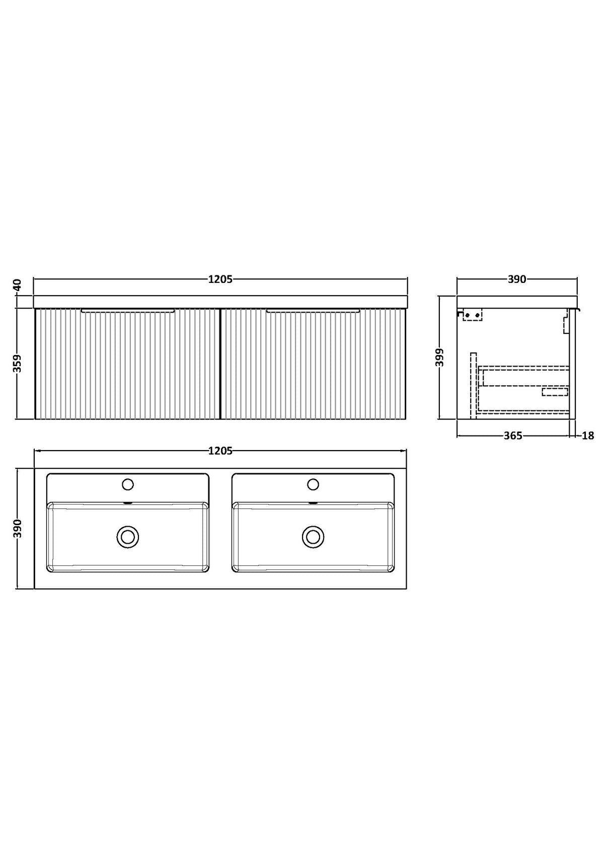 Fluted Front Wall Hung Vanity Basin Unit with Choice of Size, Colour and Handle Options