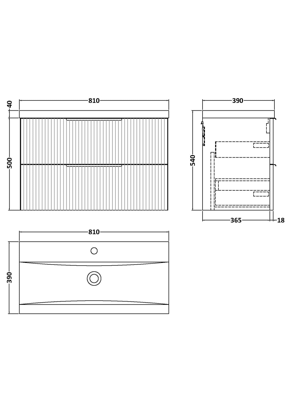 Fluted Front Wall Hung Vanity Basin Unit with Choice of Size, Colour and Handle Options