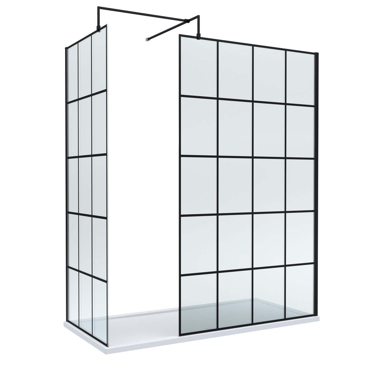 8mm Glass Walk In Wetroom Screens with Matt Black Framed Design and Shower Tray - Choice of Size