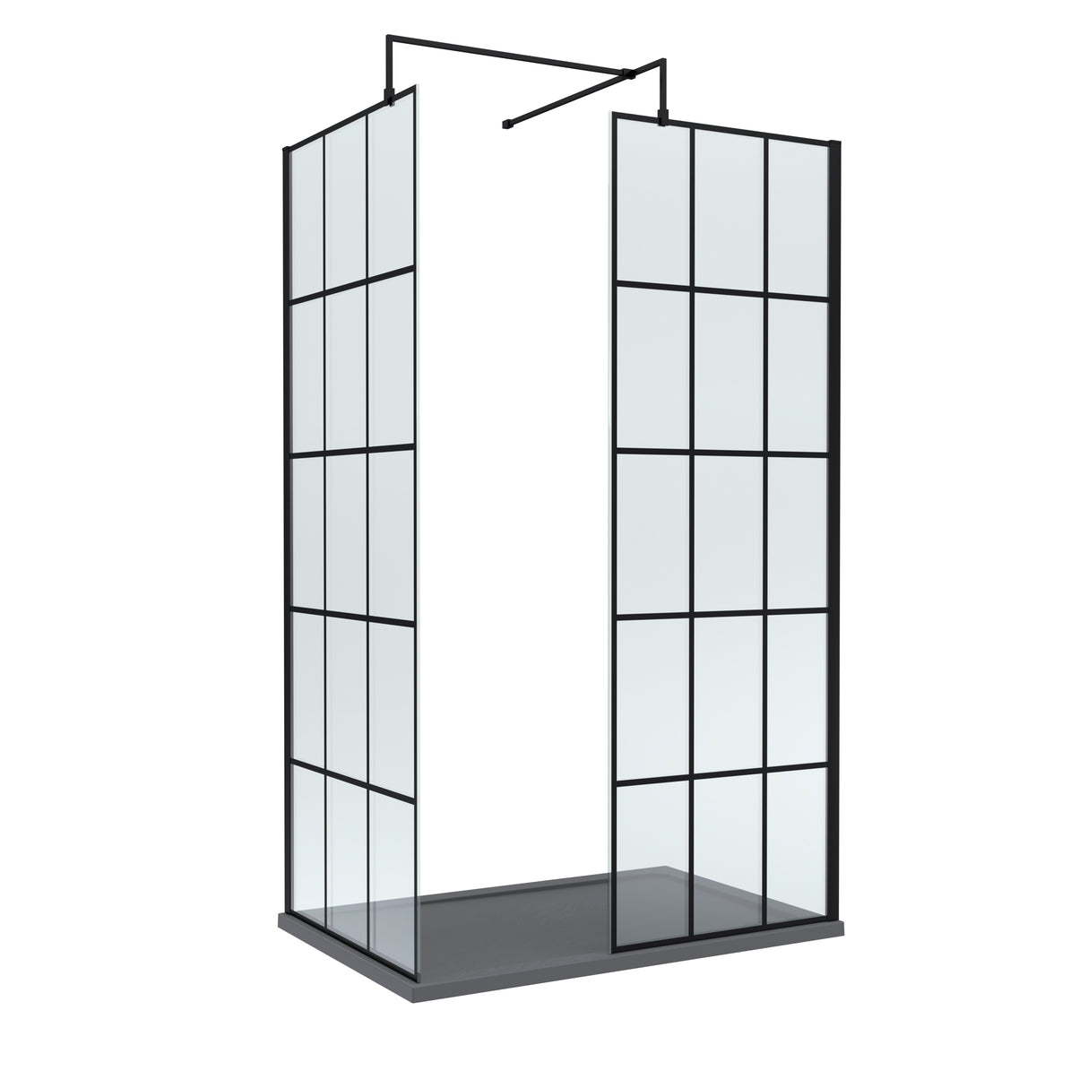 8mm Glass Walk In Wetroom Screens with Matt Black Framed Design and Shower Tray - Choice of Size