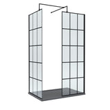 8mm Glass Walk In Wetroom Screens with Matt Black Framed Design and Shower Tray - Choice of Size