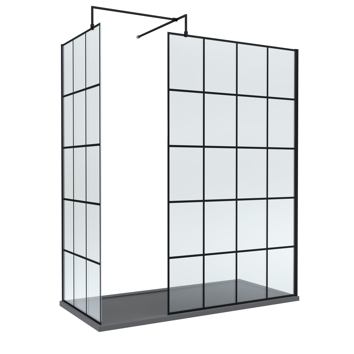 8mm Glass Walk In Wetroom Screens with Matt Black Framed Design and Shower Tray - Choice of Size