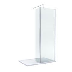 Contemporary 8mm Glass Walk In Wetroom Screen and Hinged Return Screen and Shower Tray - Choice of Size and Finish