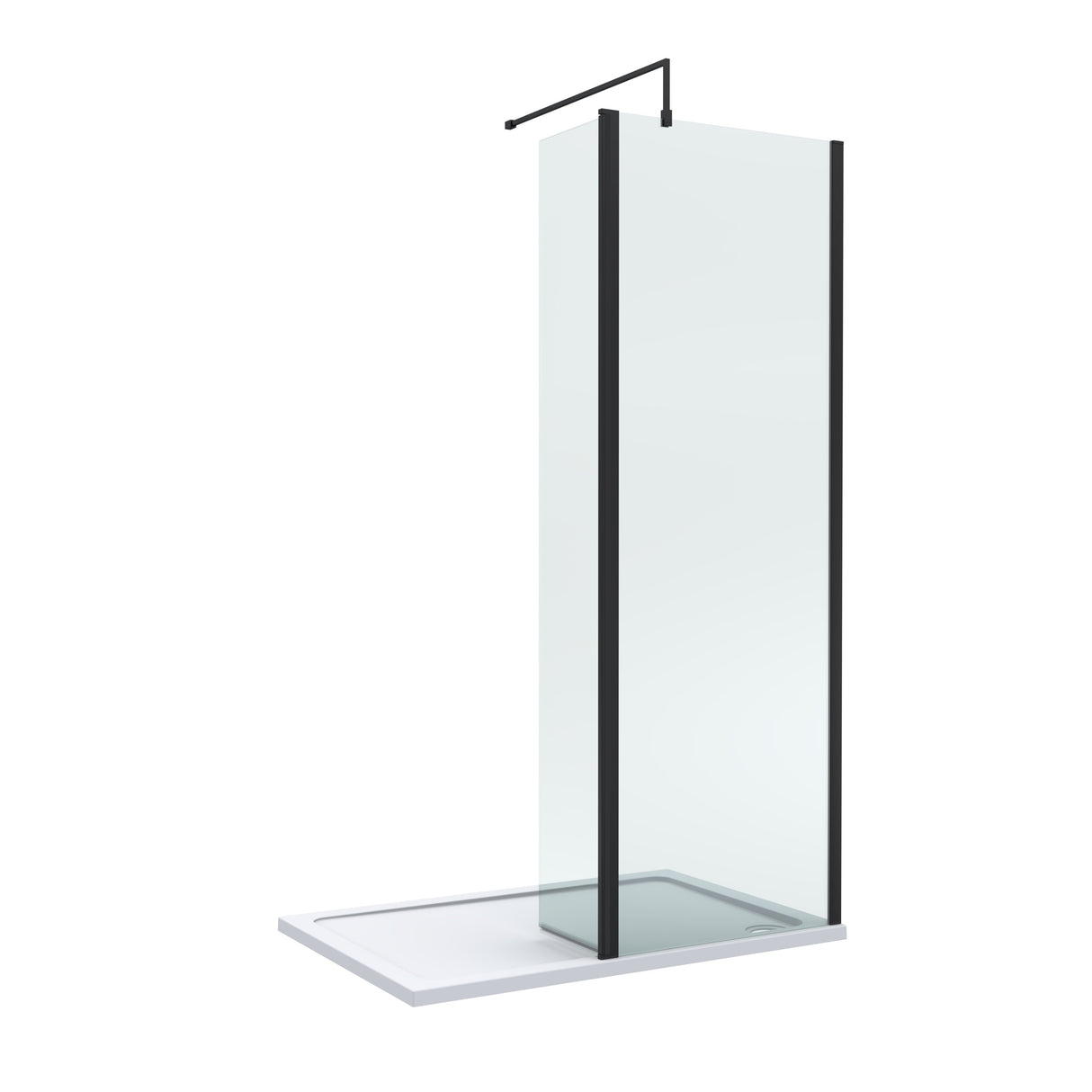 8mm Glass Walk In Wetroom Screen and Hinged Return Screen and Shower Tray - Choice of Size and Finish