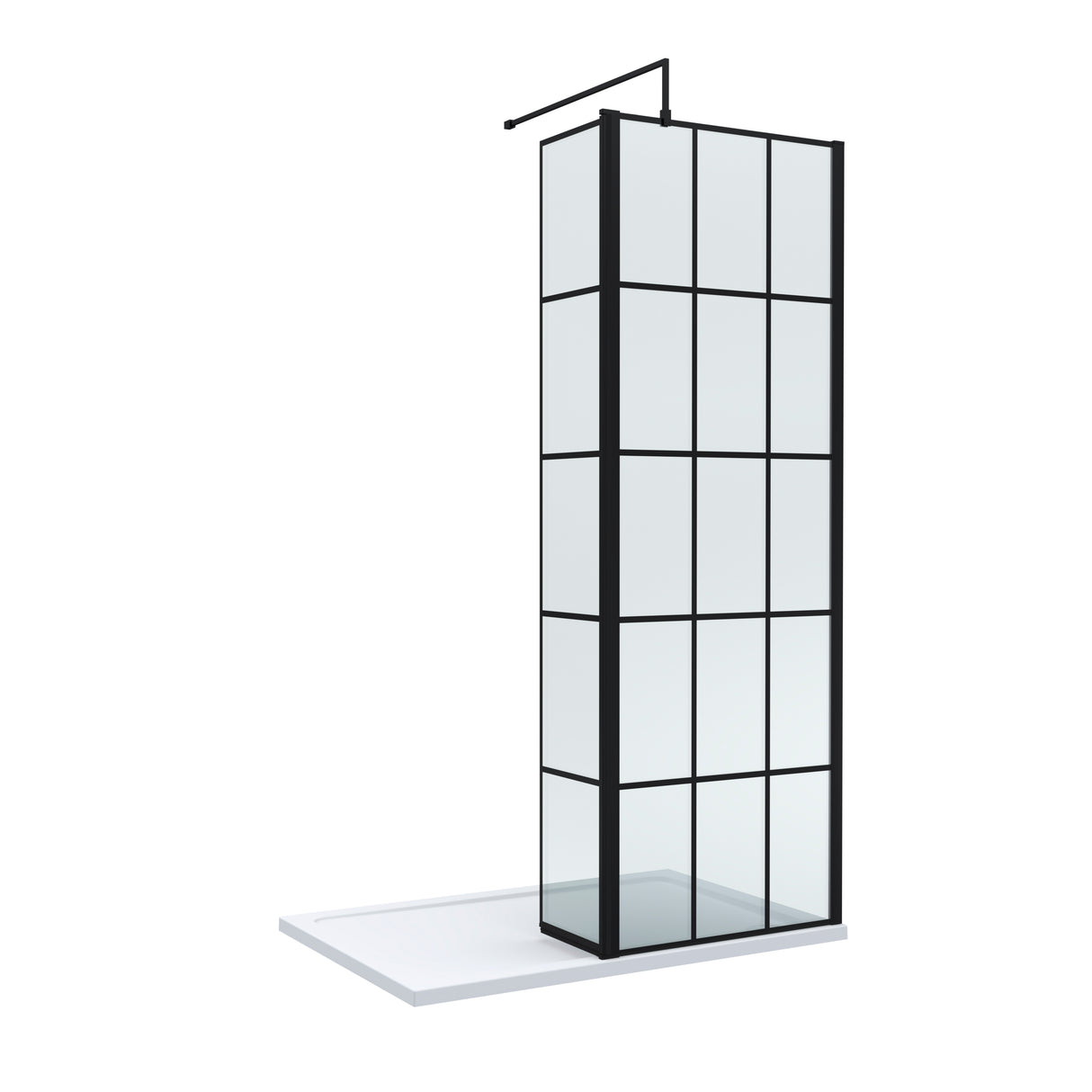 8mm Glass Walk In Wetroom Screen and Hinged Return Screen with Black Framed Design - Choice of Size