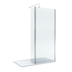 Contemporary 8mm Glass Walk In Wetroom Screen and Hinged Return Screen and Shower Tray - Choice of Size and Finish