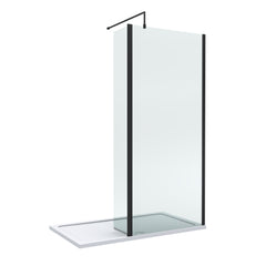 Contemporary 8mm Glass Walk In Wetroom Screen and Hinged Return Screen and Shower Tray - Choice of Size and Finish