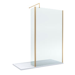 Contemporary 8mm Glass Walk In Wetroom Screen and Hinged Return Screen and Shower Tray - Choice of Size and Finish